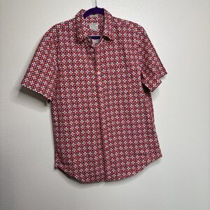 J.CREW Men's Organic Cotton Red Sky-Blue Floral Short-Sleeve Shirt Medium